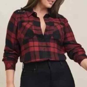 Torrid Red and Black Flannel With Lattice Cutouts